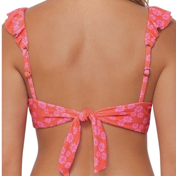 Raisins Floral Cannes Padded Ruffle V-Neck Bikini Top Size XL Juniors' Orange - Picture 9 of 10